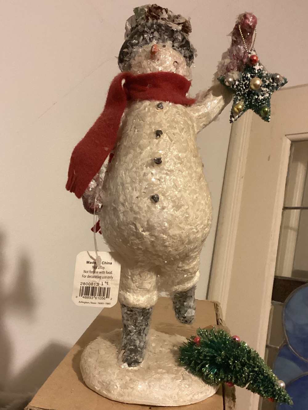 Festive Snowman Figurine with Red Scarf and Star Accent